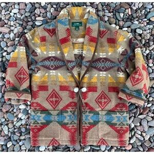 Ralph Lauren Southwestern Santa Fe Patterned Wool Blanket Jacket Coat Vintage